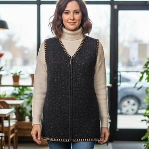 VTG Donegal‎ Fleck Black Sweater Vest Y2K 90s M Cabincore Cabin Chic Rustic EUC